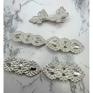 Silver Tone Barrette Lot 5 Decorative Hair Clips Butterfly